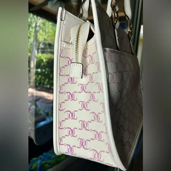 NWT Juicy Couture Bling Logo Tote Bag Pink White Chain Handle Purse HTF - Picture 7 of 14